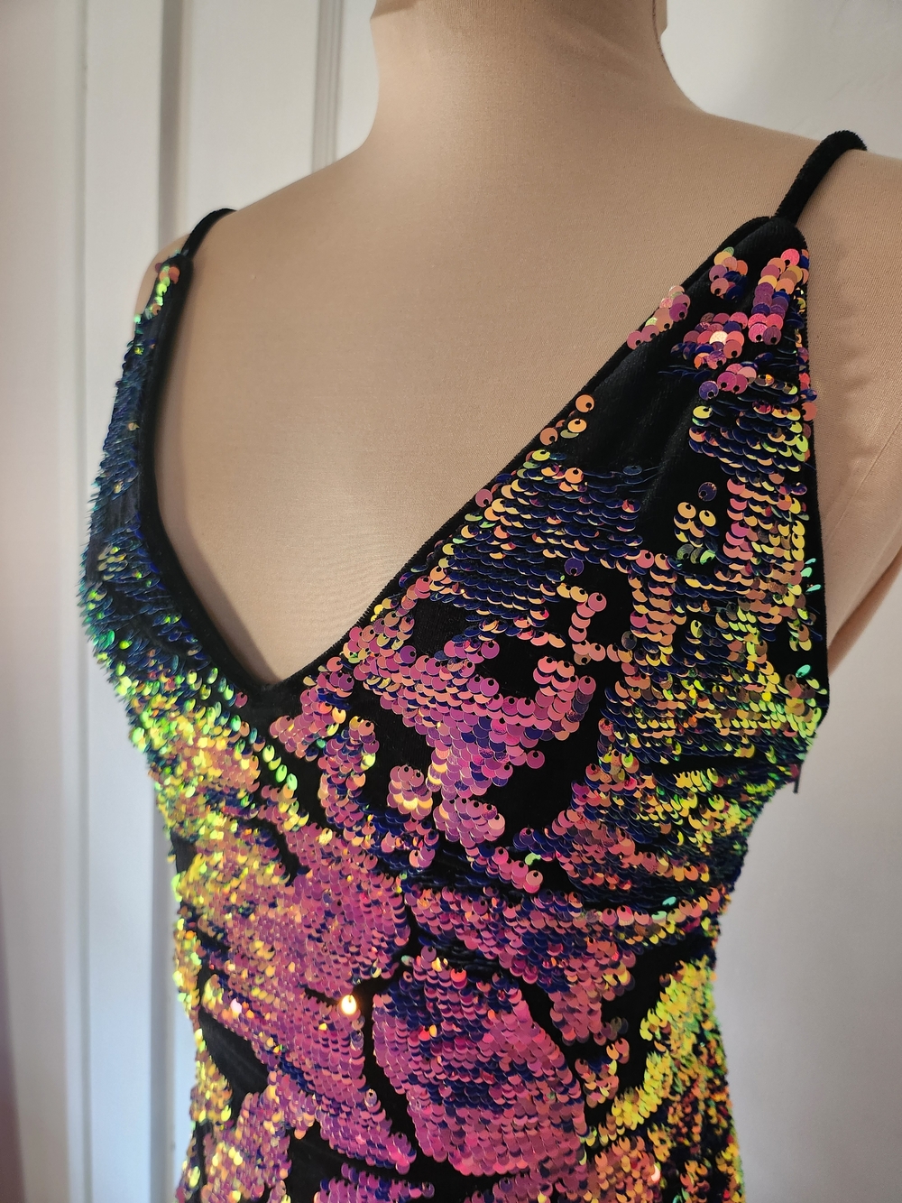 L'Atiste Mermaid Leopard Purple Black Iridescent Fantasy Club Mini Dress - Picture 2 of 8